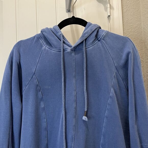 Anthropologie Pilcro and the Letterpress Flynn Blue Pleated Peplum Hoodie Size M - Picture 2 of 11